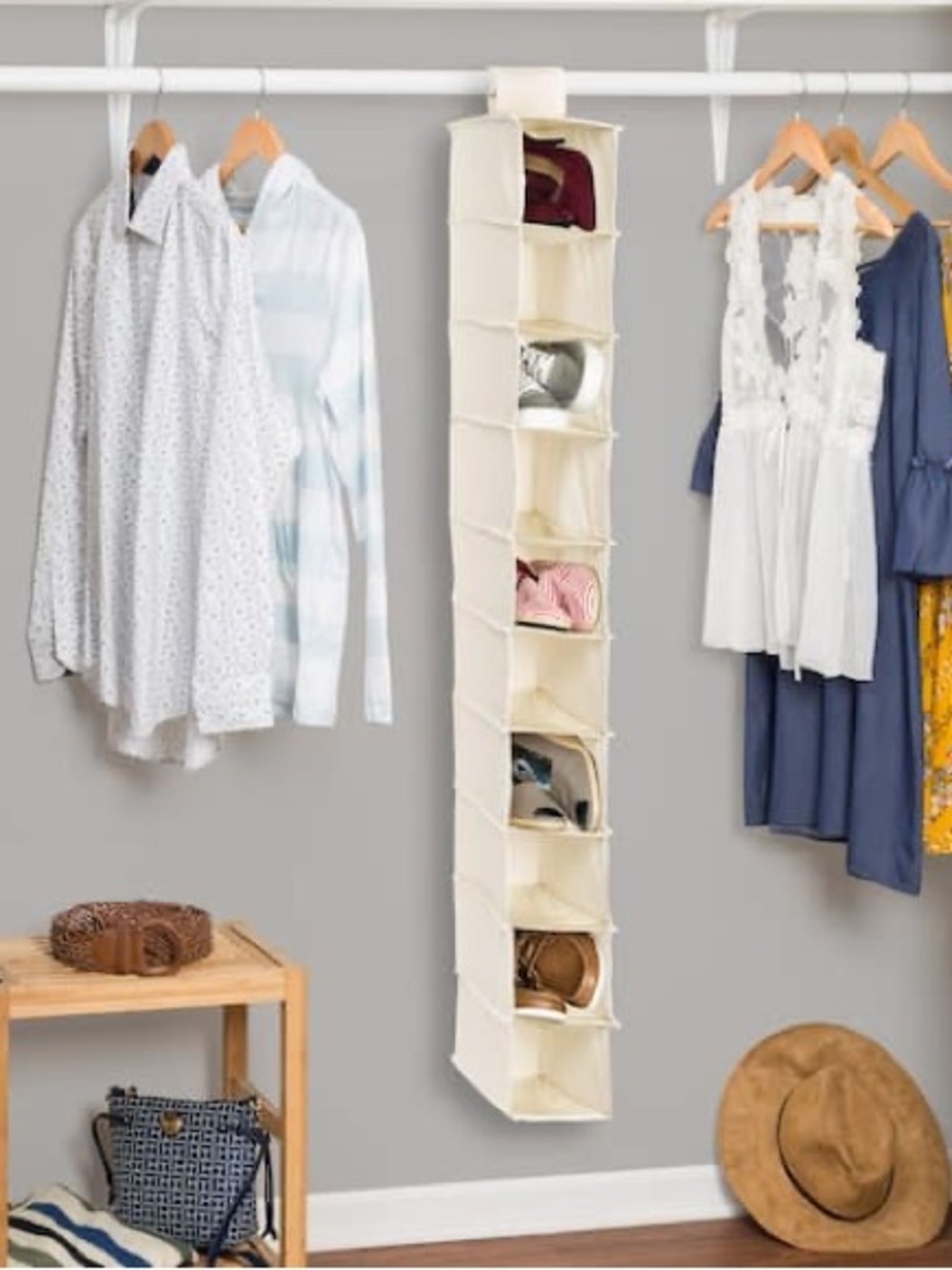 Mainstays Cream Fabric Hanging Closet Organizer